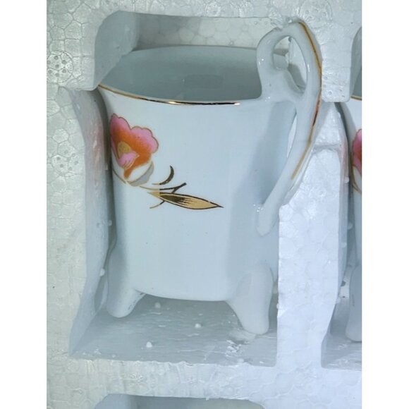 Porcelain Demitasse, Espresso Cups & Saucers, Pink Floral with Gold Trim, Footed - Picture 3 of 5